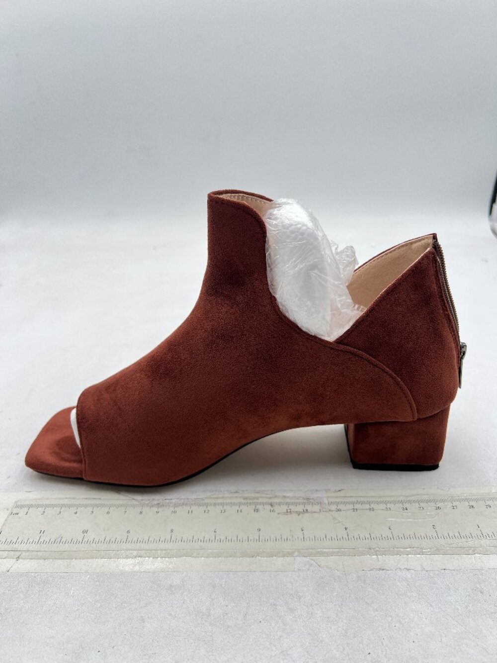 Brown Women's Open Toe Booties Chunky Heels Back Zipper Stylish Ankle Boots Shoe